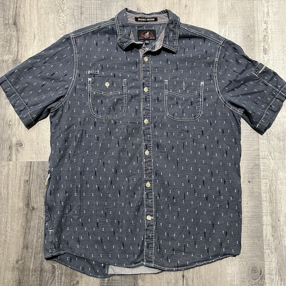 Gramicci Shirt Blue Aztec Vented Button Up Y2K Side Pocket Original Freedom M